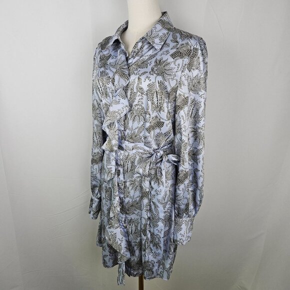 Cinq A Sept Charley Long Sleeve Botanical Dress Ruffle Detail Size 10 Blue - Picture 5 of 14